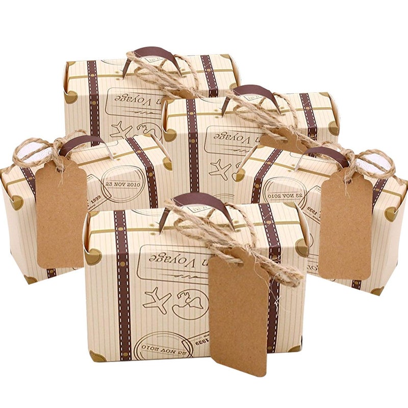 Faylapa Suitcase Candy Boxes, Party Favor Candy Box, Vintage Kraft Paper Gift Bag for Travel Theme Party,Wedding,Birthday,Bridal Shower (Suitcase 50Pcs) - Image 1